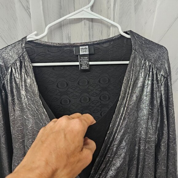 Studio 1940 Blouse Gray Silver Metallic Goth Grunge 26/28W - Picture 7 of 13